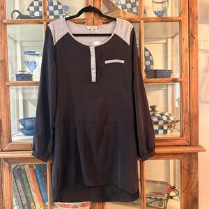 L’AMade 100% Silk Colorblock Tunic Blouse Black Gray Size S
